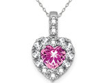 1/2 Carat (ctw) Lab Created Pink Sapphire & White Topaz Heart Pendant Necklace in 14K White Gold with Chain
